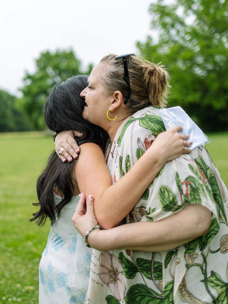 Celebrant and Bride embracing at rehearsal