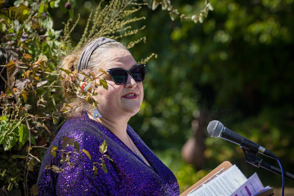 Celebrant speaking at outdoor star wars wedding ceremony