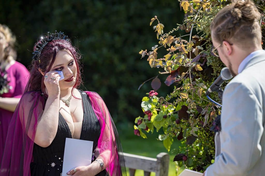 Emotional moment at a wedding ceremony.