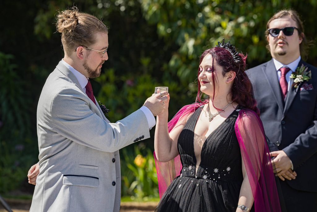 Couple toasting at a wedding.