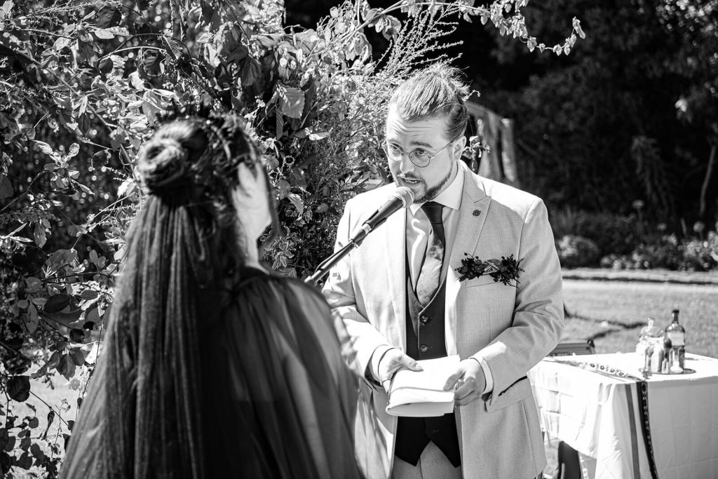 Wedding ceremony in a garden setting