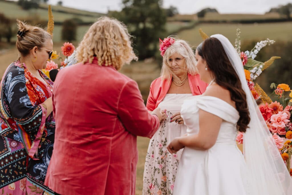 Wedding ceremony with floral decorations.