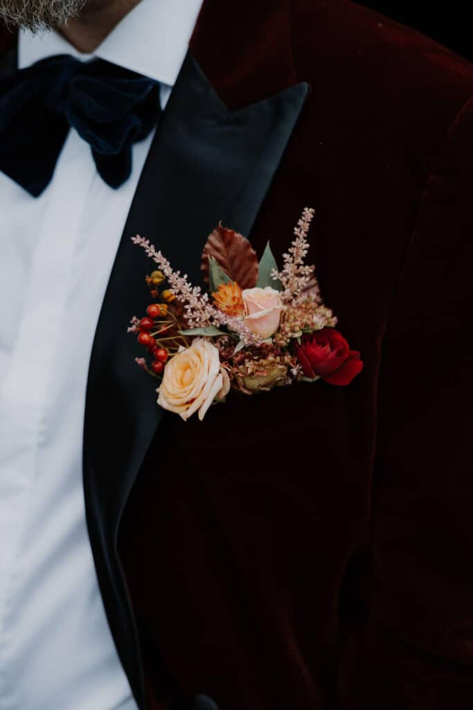 Elegant boutonnière on formal attire.