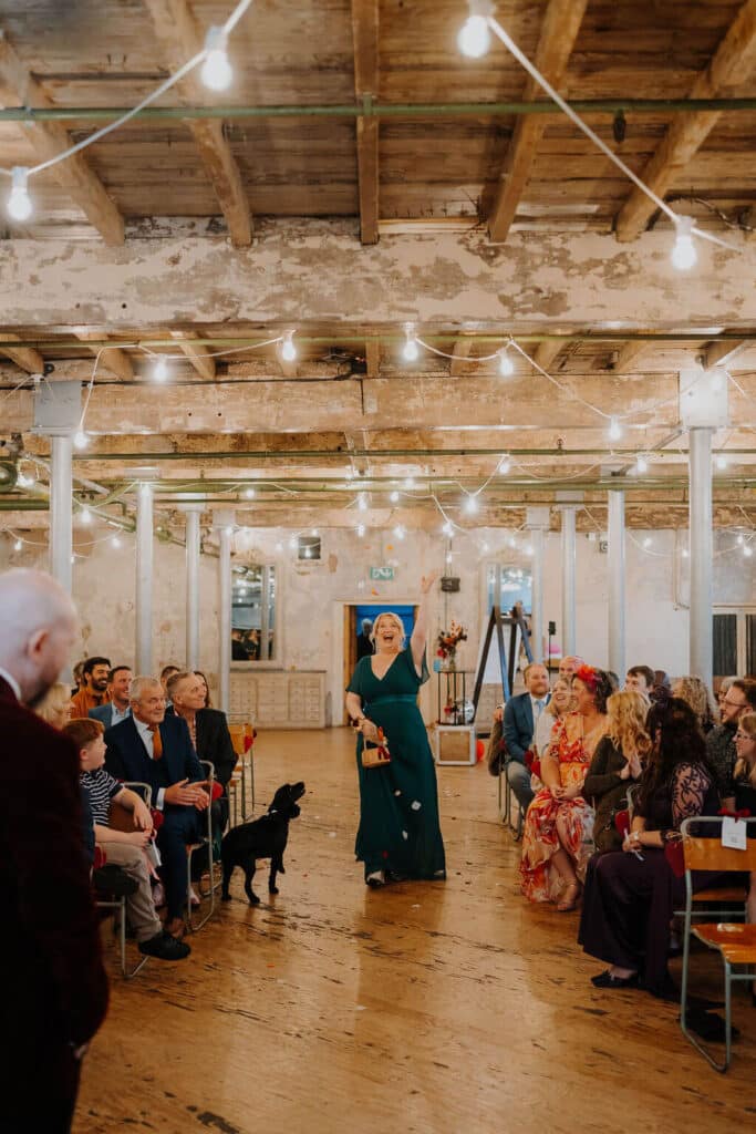 Wedding ceremony with guests and dog