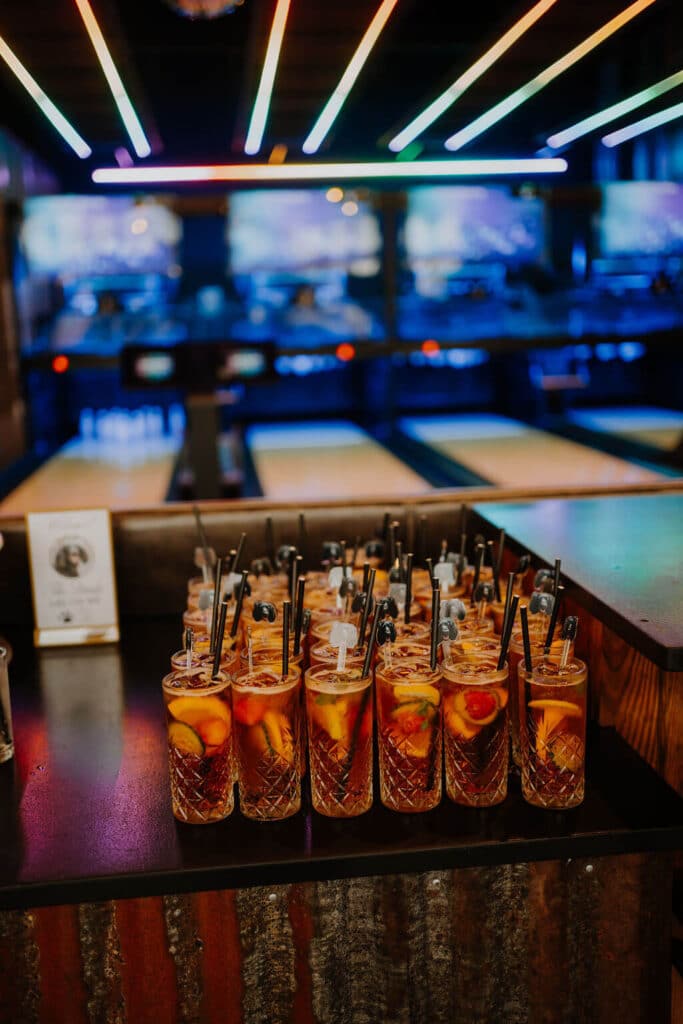Colourful cocktails on a bar